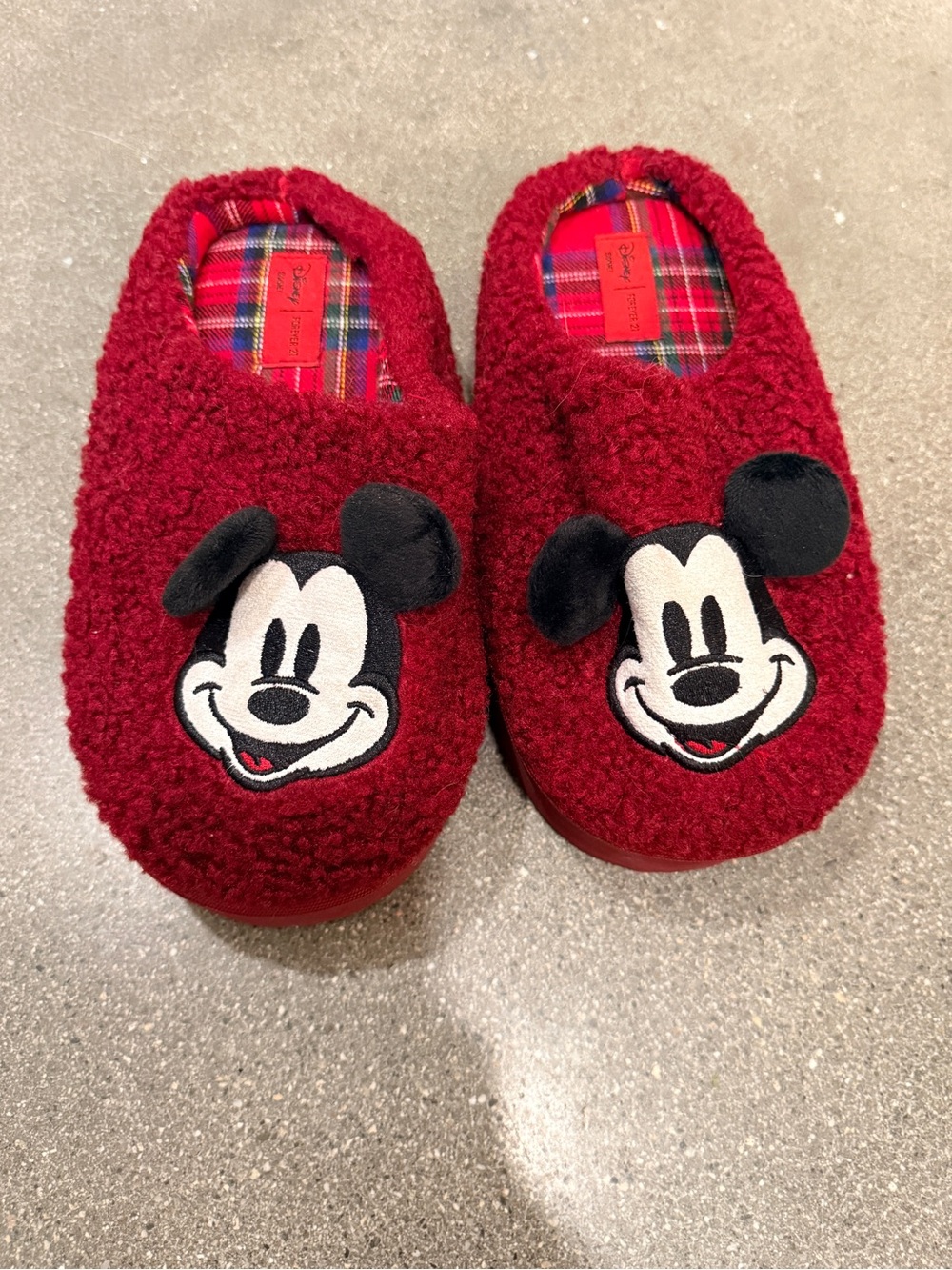 Disney Red Plaid Sherpa Lined Slippers